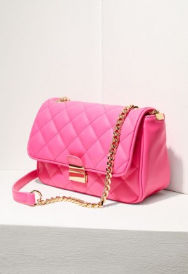 L. Quilted & Chain Crossbody Bag - Neon Pink