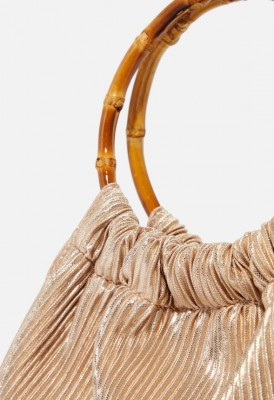L. Pleated Bamboo Handle Clutch - Light Gold