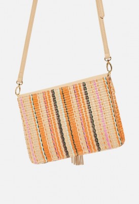 L. Straw Clutch with Tassel - Multi Stripe