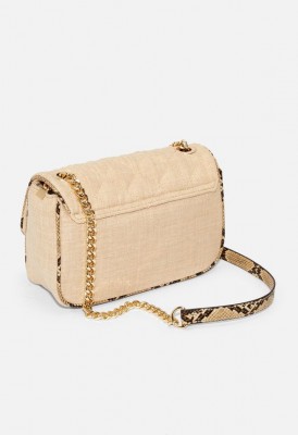 L. Quilted & Chain Crossbody Bag - Linen-Snake