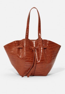 L. Bowed Out Tote - Cognac Croc