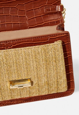L. Mixed Material Crossbody Bag - Cognac Multi