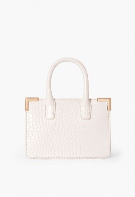 L. Sharp Corner Mini Satchel - White Croc