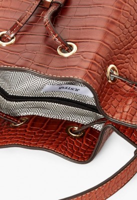 L. Drawstring Bucket Bag - Cognac Croc