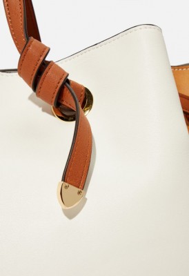 L. Knotted Handle Colorblock Tote - White/Tan